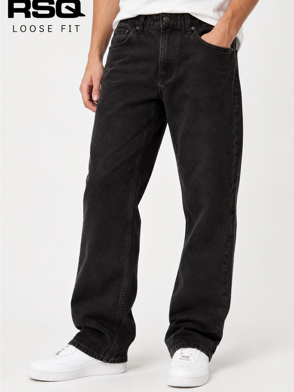 RSQ Men’s Loose Fit Black Jeans 28x30 Baggy Y2K Skate Denim